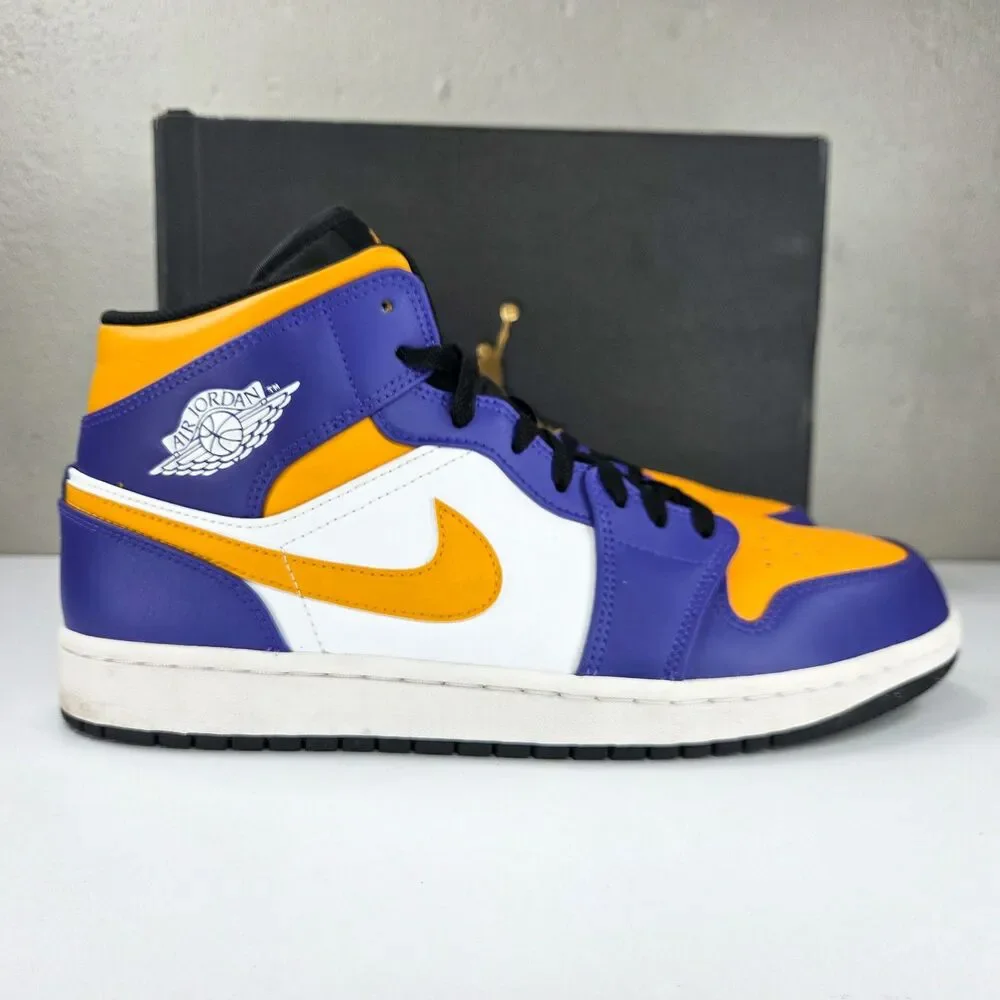Air Jordan 1 Mid Lakers Dark Concord University Gold White DQ8426-517 Sz 12